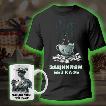 Тениска + Чаша "Зациклям без кафе"
